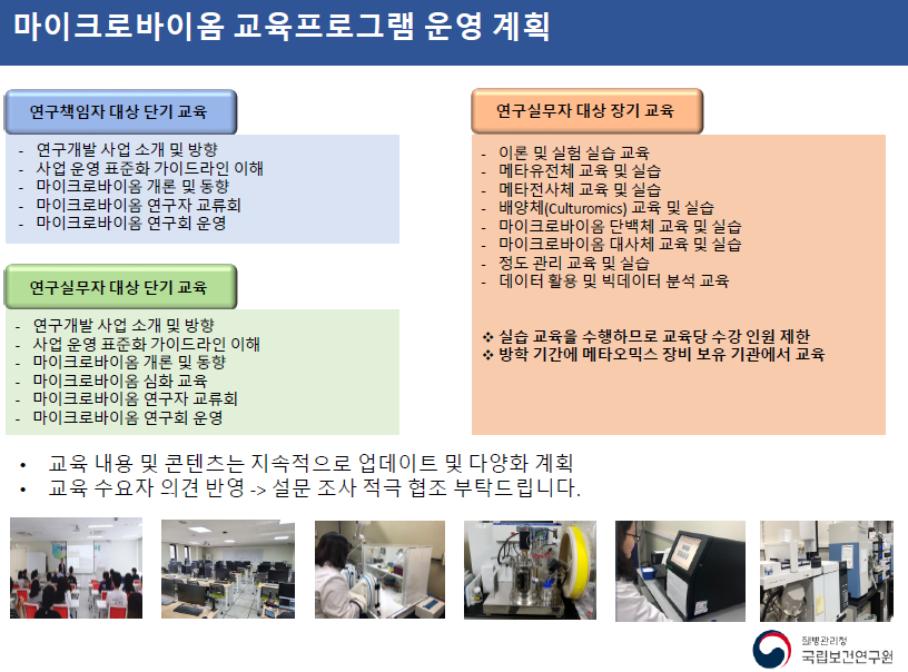 마이크로바이옴 연구 역량 강화 교육 프로그램 운영계획 이미지